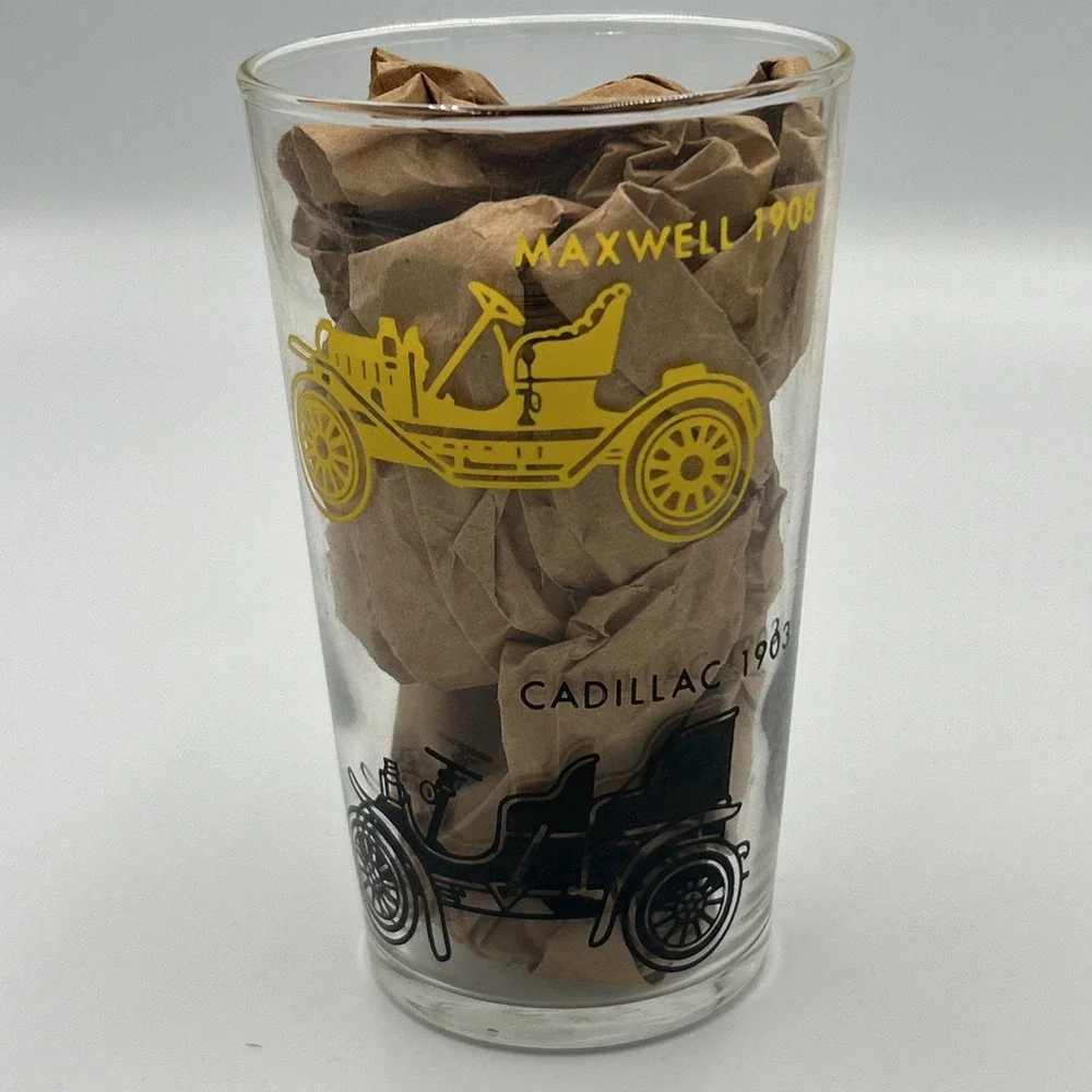 Federal Glass MCM Antique Automobile Glasses Ford Maxwell Cadillac Packard Set 4